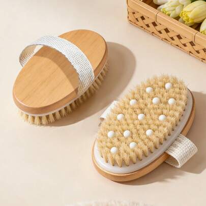 1 chiếc bàn chải khô toàn thân bằng lông lợn rừng tự nhiên, bàn chải tẩy tế bào chết toàn thân, bàn chải tắm trị cellulite với các gai massage dành cho da khô, cải thiện tuần hoàn máu và dẫn lưu bạch huyết.