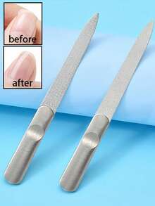 5pcs Stainless Steel Double-Sided Nail File Set, Ergonomic Handle, Pointed Nail Polishing Tools, Nail Buffers, Suitable For Nail Shaping, Polishing, Salon And Home Use, Great For Pedicure And Manicure - Silver - View 2