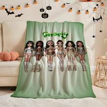 KATSEYE Anime Characters Plush  Blanket - Soft Flannel All-Season Bedspread With Chibi Kats Eye, Green Themed Group Design For Bed, Couch & Travel, Perfect Gift For Anime Fans ( & S)-280gsm - Nhiều màu3 - Xem 4