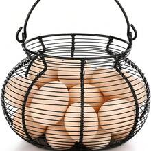 1pc Round Wire Egg Basket With Sturdy Black Frame And Wire Mesh Sides - Farmhouse Style Modern Egg Storage Container, Suitable For Kitchen, Or Pantry - Durable Plastic/PET/Tritan Construction With Decorative Egg Storage And Spacious Design With Sturdy Handle