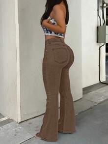 GILIPUR 新款棕色复古Y2K喇叭牛仔裤，高腰修身弹力设计，优雅时尚休闲街头风，复古秋冬服饰，适合新年、情人节等节日穿着，也可作为节日礼物。 - 棕色 - 查看 3