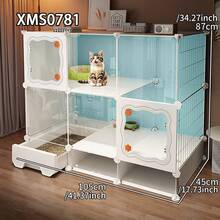 Cat Cage With Litter Box, Indoor Home Use 1 Bedroom 1 Bathroom Cat Villa, Small Footprint Cat Cabinet With Drawer Style Litter Tray - Multicolor - View 1