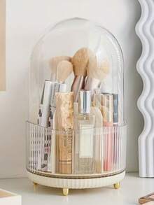 1pc Dustproof 360° Rotating Stationery And Cosmetics Organizer Features Dividers To Hold Pens, Makeup Brushes, Lipsticks, And Skincare Products. - one-size - View 2