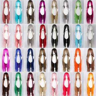 FULCRUM 40英寸超长直发合成假发，适合角色扮演、派对、圣诞节等场合，绿色、橙色、粉色、蓝色、黑色可选，耐热合成假发