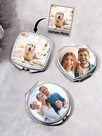 1pc Personalized Photo Makeup Mirror, A Customized Gift, A Foldable And Portable Travel Mirror, Available In Multiple Styles, A Portable Mini Mirror For Women, A Stylish Gift For Birthdays, Valentine's Day, Mother's Day, A Decorative Mirror, With An Elegant Design And Polished Surface, The Perfect Christmas Gift.