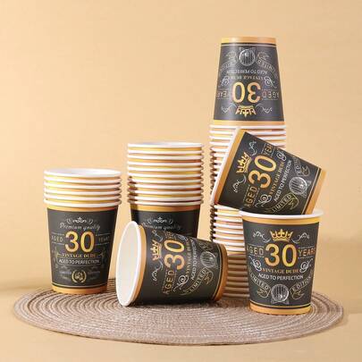 10/20/40个装，男士30岁生日装饰纸杯，“Cheers To 30 Years”一次性纸杯，庆祝30周年纪念日，适用于热饮，周年纪念用品，复古派对餐具，黑金复古欢乐主题派对，30岁生日派对用品