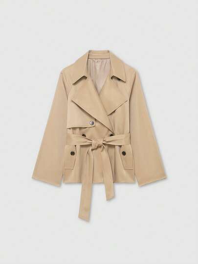 老钱系带复古极简短款风衣 春季