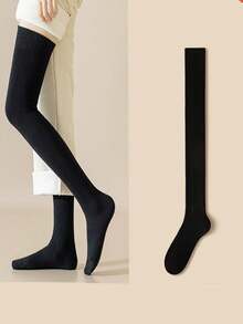 1双仿羊绒过膝袜，女士加厚保暖长筒袜，秋冬季舒适袜 - 彩色 - 查看 7