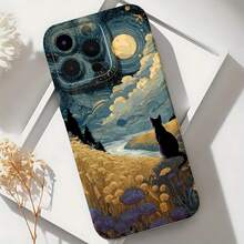2026 nueva funda de teléfono esmerilada, funda de teléfono con paisaje de noche estrellada, impresión artística de gato negro y flores para iPhone 17 14 Pro Max 13 12 11 Xs X  Galaxy S23 S22 S21 S20 Fe Note 20 Ultra, funda protectora para teléfono, regalo para novio o novia, regalo de vacaciones - Negro - Ver 6