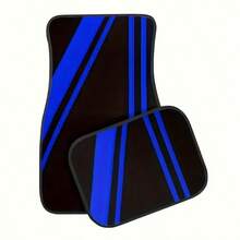 Juego de 4 alfombrillas de piso para auto, diseño de rayas azules, fibra de poliéster, antideslizante, protección interior para todo el año, apto para autos, camionetas y SUV - regalo de moda para hombres y mujeres - Multicolor - Ver 5