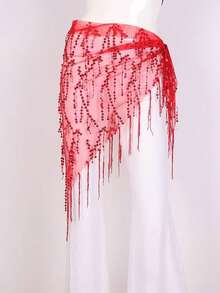 1件女士肚皮舞裙，裙摆饰有硬币，舞蹈表演服，亮片舞台服装；1条女士肚皮舞臀巾，饰有银/金币 - 彩色 - 查看 21