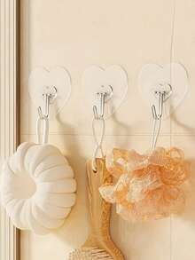 50pcs Strong Adhesive Clear Wall Hooks - Casual Style, Easy To Install, No Drilling Required, Plastic Heart Shaped Utility Hooks For Kitchen And Bathroom, Wall Mounted Storage Organizer