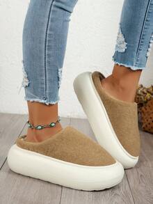 Pantuflas casuales de otoño para mujer, con parte superior de felpa y forro térmico, cálidas, suaves, ligeras y cómodas, de fácil deslizamiento para usar en interiores y en casa - Marrón - Ver 3