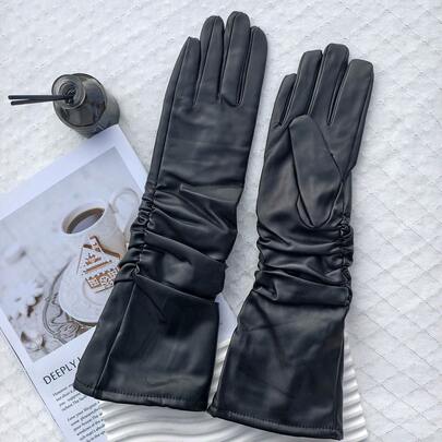 Black Long Leather Gloves, Elegant Arm-Length Gloves For Women, Formal Evening Wear Accessories, Year-Round Stylish Gloves Summer