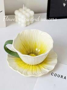 1 Set Floral Coffee Cup & Saucer, Ceramic Espresso Cup, Couple Breakfast Cup, Milk Cup, Latte Cup, Dessert Plate, Suitable For Restaurant, Living Room, Cafe, Dessert Shop - Multicolor - View 14