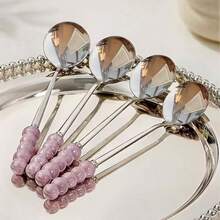 1pc Stainless Steel Pearl Handle Dessert Spoon, Round Head Coffee Spoon, Suitable For Home, Restaurant, Western-Style Dining - Multicolor - View 4