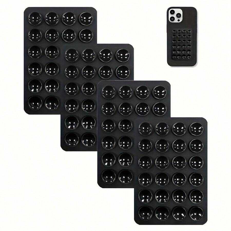 4个装黑色硅胶吸盘手机支架，防水粘性底座，适用于大多数手机，通用指握式设计，方便自拍和视频通话，兼容、安卓手机，生日礼物，送给家人、朋友的礼物，浴室手机支架，手机配件，粘性支架