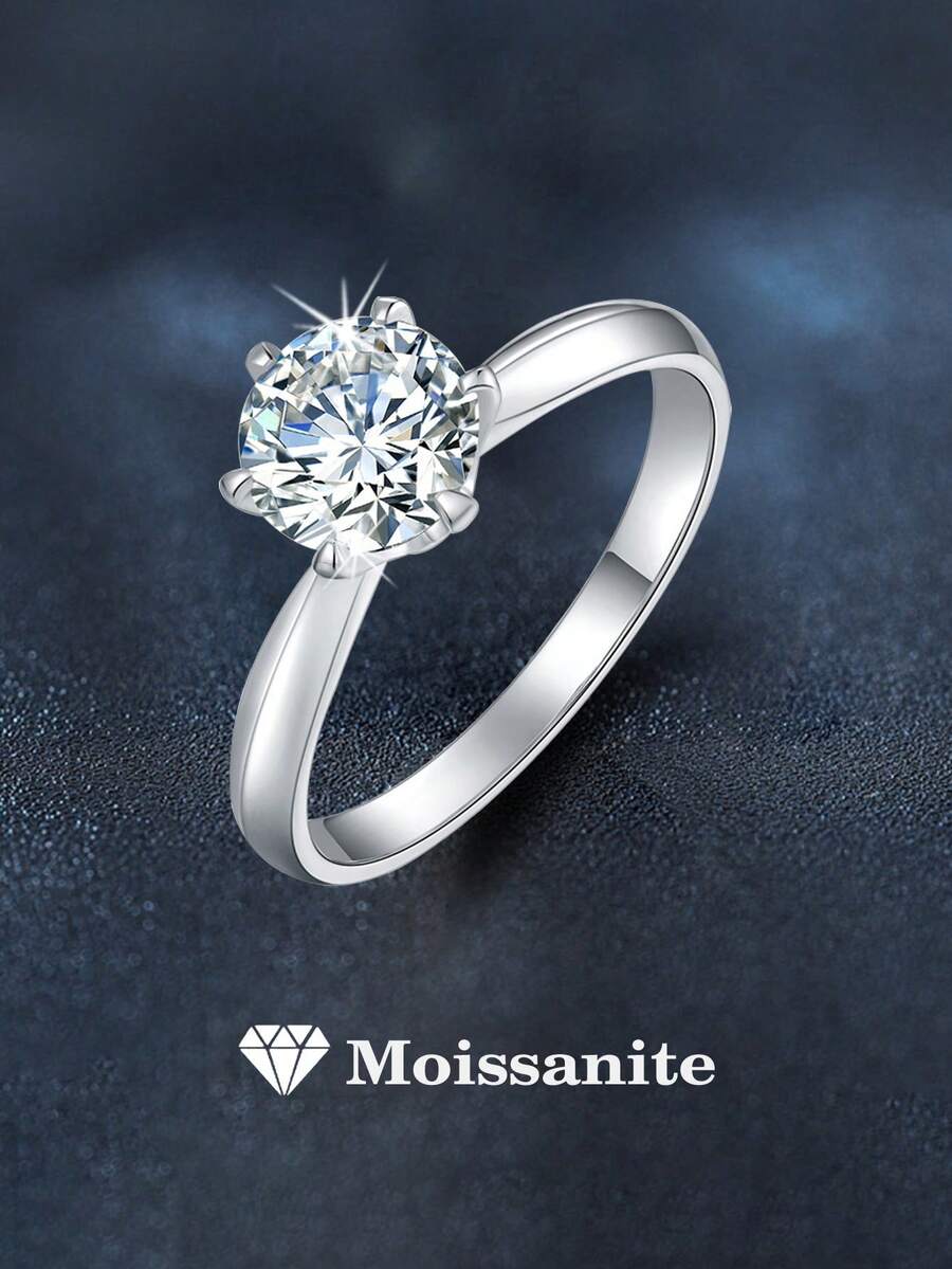 1 Peça Anel de Moissanite de 925 Prata Esterlina Luxuoso e Elegante de 1 Quilate e 6,5mm, Adequado para Uso Diário, Casamento, Aniversário e Presente de Joias para Mulheres - JZ0038M - Visão 1