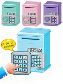 儿童ATM存钱罐，机械解锁，密码解锁，创意收纳盒，幼儿园儿童生日礼物玩具，钥匙收纳柜（非电子产品） - 彩色 - 查看 1