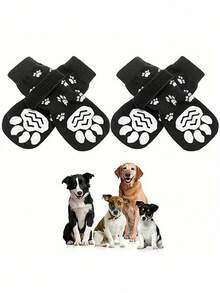 4 Pieces Non-Slip Dog Socks, Soft Adjustable Pet Paw Protectors, Dog Shoes, Pet Shoes, Dog And Socks, Double-Sided Indoor Outdoor Non-Slip Pet Paw Protectors, Suitable Small, Medium And Large Dogs, Breathable Accessories To Cover Dog Paws Outdoors, Black - màu đen - Xem 7