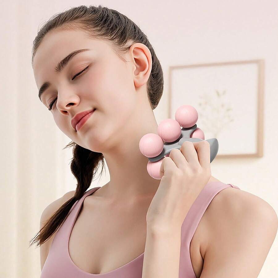 Rolă de masaj pentru gât - Minge de masaj muscular, Clemă circulară mică și ușoară pentru picioare pentru bărbați și femei pentru exerciții fizice și relaxare, Role manuale cu 6 roți, Instrument de relaxare pentru yoga, fitness