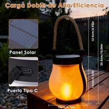 Linterna de Faroles Solares con Efecto Llama para Jardín, Linternas Colgantes Impermeables IPX4, 2 Modos con Carga y USB, Decoración para Patio, Porche y Camping (2 Piezas) - 2 piezas - Ver 10