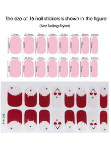 2张红色情人节美甲贴纸，16张全甲贴纸，樱桃蝴蝶结法式美甲贴纸，自粘美甲贴花，DIY美甲装饰，适合女性和女孩的指甲 - 彩色 - 查看 3