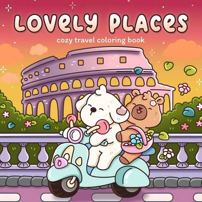 40-Page Coloring Book "Wonderful Places: Cozy Travel" - 205gsm Thick Opaque Paper | Imaginative Global Destination Scenes (Cute Dogs & Bears On Skateboards Adventure At Iconic Landmarks) | Bold Outlines, Easy To Color, Ideal For Adult & Teen Leisure, Travel Theme Relaxation And Gatherings With Friends, Suitable For Stationery, School Supplies, Great Gift For Girls, Valentine's Day, New Year