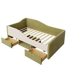 Upholstered Sofa Bed, 90 X 190 Cm, Multifunctional Bed With Two Drawers And Hanging Rails, Soft-Touch Velvet Upholstery, Mattress Not Included, Dark Green And Cream White - Olive Green - View 3