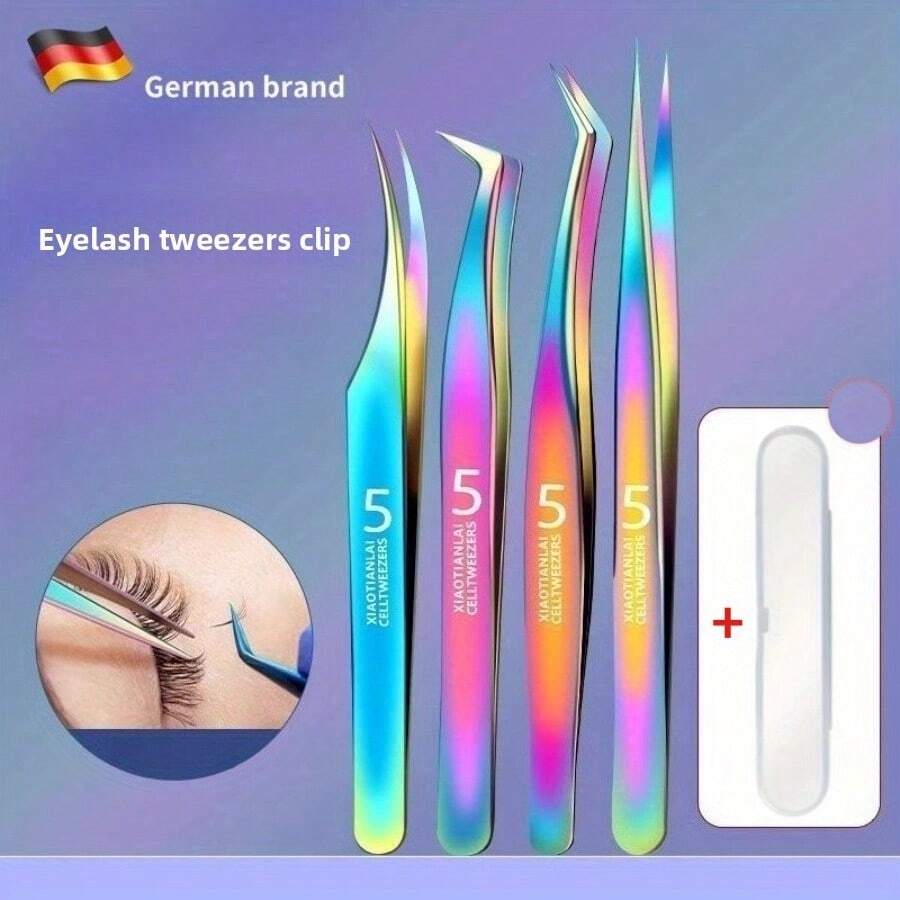 1/4pcs Set With Storage Box High Precision Stainless Steel Eyelash Tweezers, Blackhead Removal Tweezers, Full Set Of Eyelash Extension Tweezers, Acne Needle Tweezers, Eyebrow Tweezers
