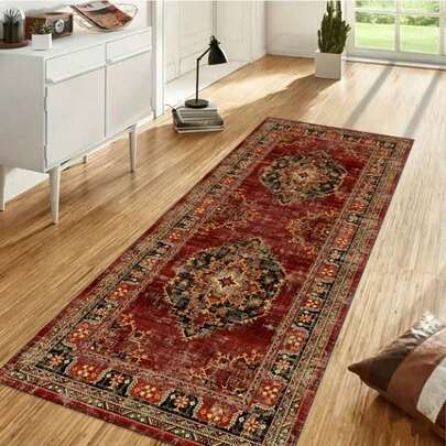 1pc Vintage Style Decorative Floor Mat, Elegant Floral Pattern Design, Suitable For Hallway, Dining Room, Bedroom, Hotel And Banquet Hall