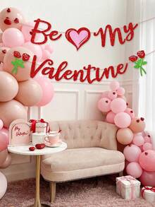 2pcs Heart-Shaped Rose Pull Flags, Valentine's Day Party Banner Hanging Decor, Glitter Rose Flower Decorations, Valentine's Day Atmosphere Decor, Event Party Decorations, Home Decor