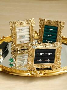 1pc/2pcs Vintage Copper-Color Resin Floral Edged Mini Photo Frame Jewelry Holder, With Embossed Ring Tray Suitable For Wedding, Birthday, Valentine's Day Gifts - Nhiều màu - Xem 7