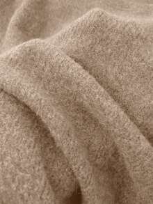 女士大码针织长袖圆领常规款毛衣，罗纹针织细节，高弹面料，仿毛衣字母印花，春季款 - 駝色 - 查看 5