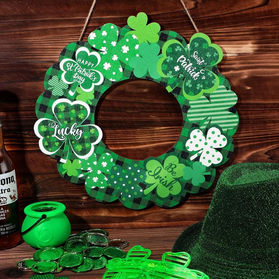 1 pezzo, Cartello in legno per la Festa di San Patrizio da appendere alla porta d'ingresso, targa con quadrifoglio, decorazione da appendere, cartello di benvenuto irlandese, decorazione verde primavera con quadrifoglio portafortuna, adatto per camera da letto/soggiorno/decorazione interna ed esterna della famiglia - Multicolore - Visualizzare 1