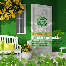 1 pezzo, Cartello in legno per la Festa di San Patrizio da appendere alla porta d'ingresso, targa con quadrifoglio, decorazione da appendere, cartello di benvenuto irlandese, decorazione verde primavera con quadrifoglio portafortuna, adatto per camera da letto/soggiorno/decorazione interna ed esterna della famiglia - Multicolore - Visualizzare 6