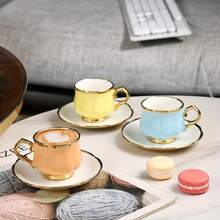 6 Sets Multi-Colored Ceramic Coffee Cups And Saucers, Suitable For Tea, Coffee, Milk, And Juice. Perfect For Home, Kitchen, Dining Room, And Leisure Settings. Especially Suitable For Outdoor Use, Weddings, Parties, Birthday Parties, And Banquets. - Multicolor - View 7