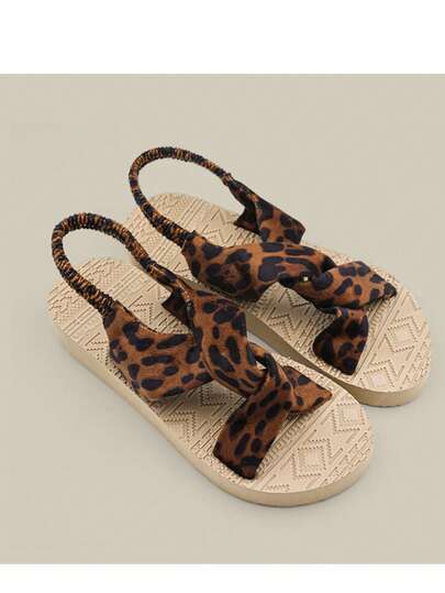 Sandalias de mujer con estampado de leopardo y tiras cruzadas, adecuadas para vacaciones y todas las estaciones
