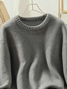 Suéter de punto de unicolor suave y acogedor para mujer, uso casual para otoño - Gris floral - Ver 3