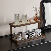 1 件复古木质亚克力桌面收纳架，双层多用途桌面储物架，化妆品收纳架，厨房调味品架，杯架，高档餐具架，家居装饰和储物配件，适用于梳妆台、化妆台、厨房、浴室、办公室等。