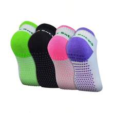 4 Pair Silicone Cotton Non Slip Skid Yoga Pilates Socks with Grips Cotton Women Full Toe Low Cut Non Skid Barre Socks Studio Hospital Sports Fitness Training One Size - inicial - Ver 1