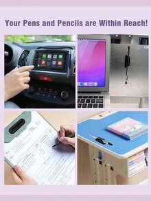 3pcs Upgraded Pen Holder, Sticky Pen Clip, Teacher Supplies Desk Organizer, Car Pen Holder - Multicolor - View 4