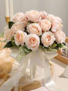 新娘伴娘捧花，饰以水晶心形点缀，白色玫瑰花束，适合婚礼、新娘送礼会、周年纪念、求婚、情人节及其他场合。 - 彩色 - 查看 5