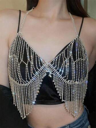 1 pieza Cadena de Body con borlas de cristal, adecuada para ocasiones de fiesta