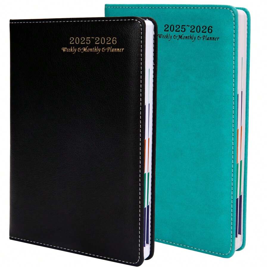 Agenda 2026 en Formato A5 - Verde, Cubierta de Plástico, Con Horarios Diarios, Semanales y Mensuales, Papel de Alta Resistencia, Ideal para Regalo - Verde-Versión 1 - Ver 1