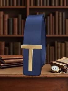 Cinturón vintage de alta calidad para hombre con hebilla lisa en forma de T dorada, estilo de diseñador - Multifuncional casual y versátil, adecuado para el uso diario y ocasiones formales, regalo ideal para el novio - Multicolor - Ver 11