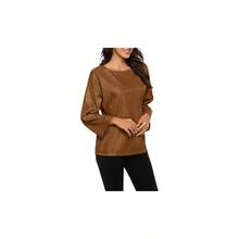 Top de lentejuelas con cuello redondo para mujer, blusa de manga larga brillante, traje de para concierto para noches de club - Dorado + M - Ver 3