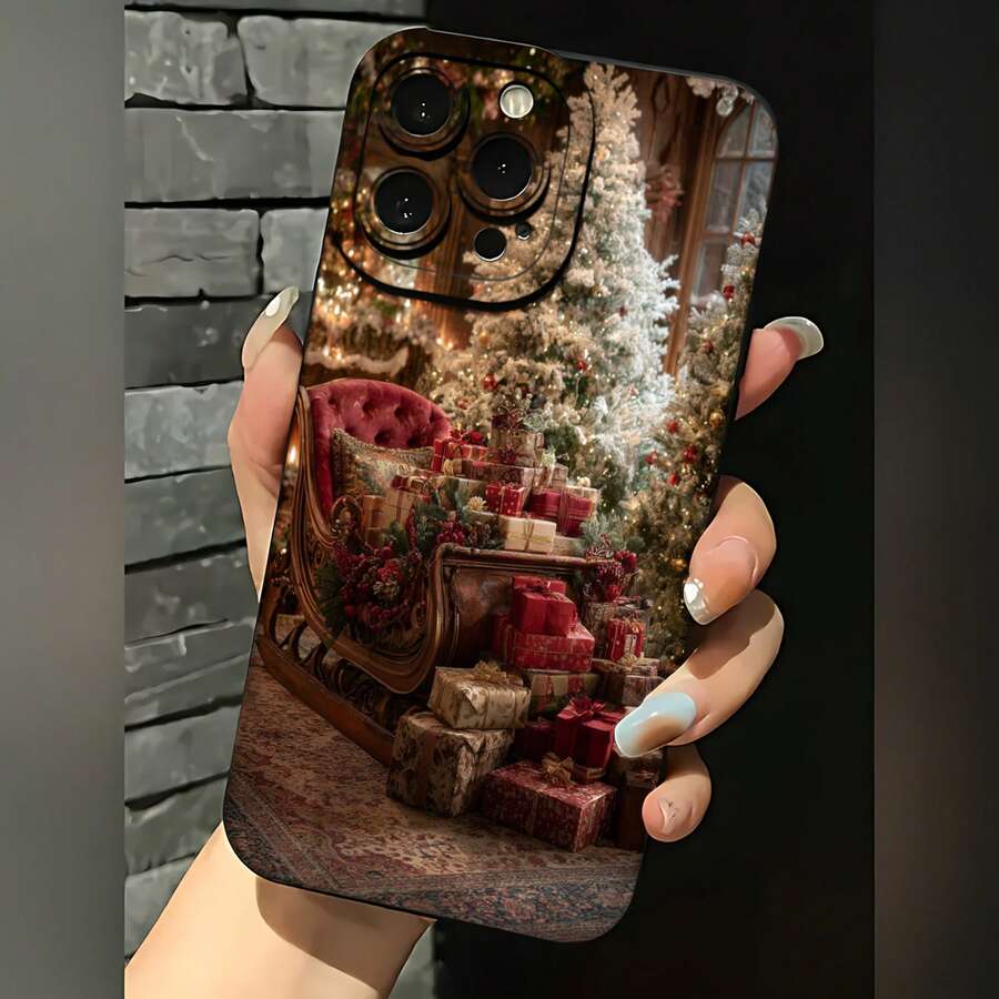 2026 nueva funda de teléfono esmerilada, funda de teléfono con patrón de árbol de Navidad y regalos para iPhone 17 14 13 12 11 Pro Max Galaxy S23 S22 S21 S20 Plus, funda de teléfono para pareja, regalo para novio y novia, presente de vacaciones - Negro - Ver 1