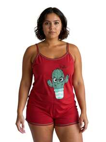 Kit com 2 Pijamas Feminino Adulto Baby Doll Alcinha Short Doll em malha de qualidade Estampas Sortidas - Multicolorido - Visão 5