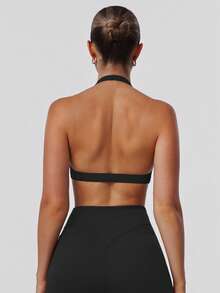 Sodalemon Women's Twist Back Workout Top, V-Neck Padded Solid Color Yoga Casual Sports Bra - Black - View 6